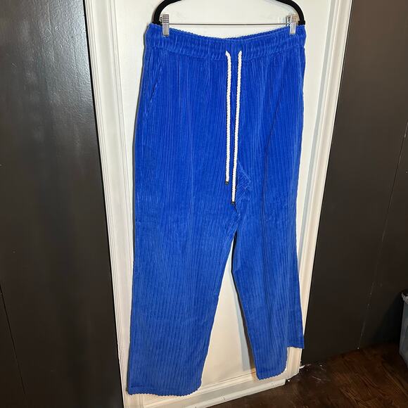 Nahmias Men's Blue Corduroy Relaxed Trousers Size 36 Drawstring Straight Leg - Picture 3 of 14